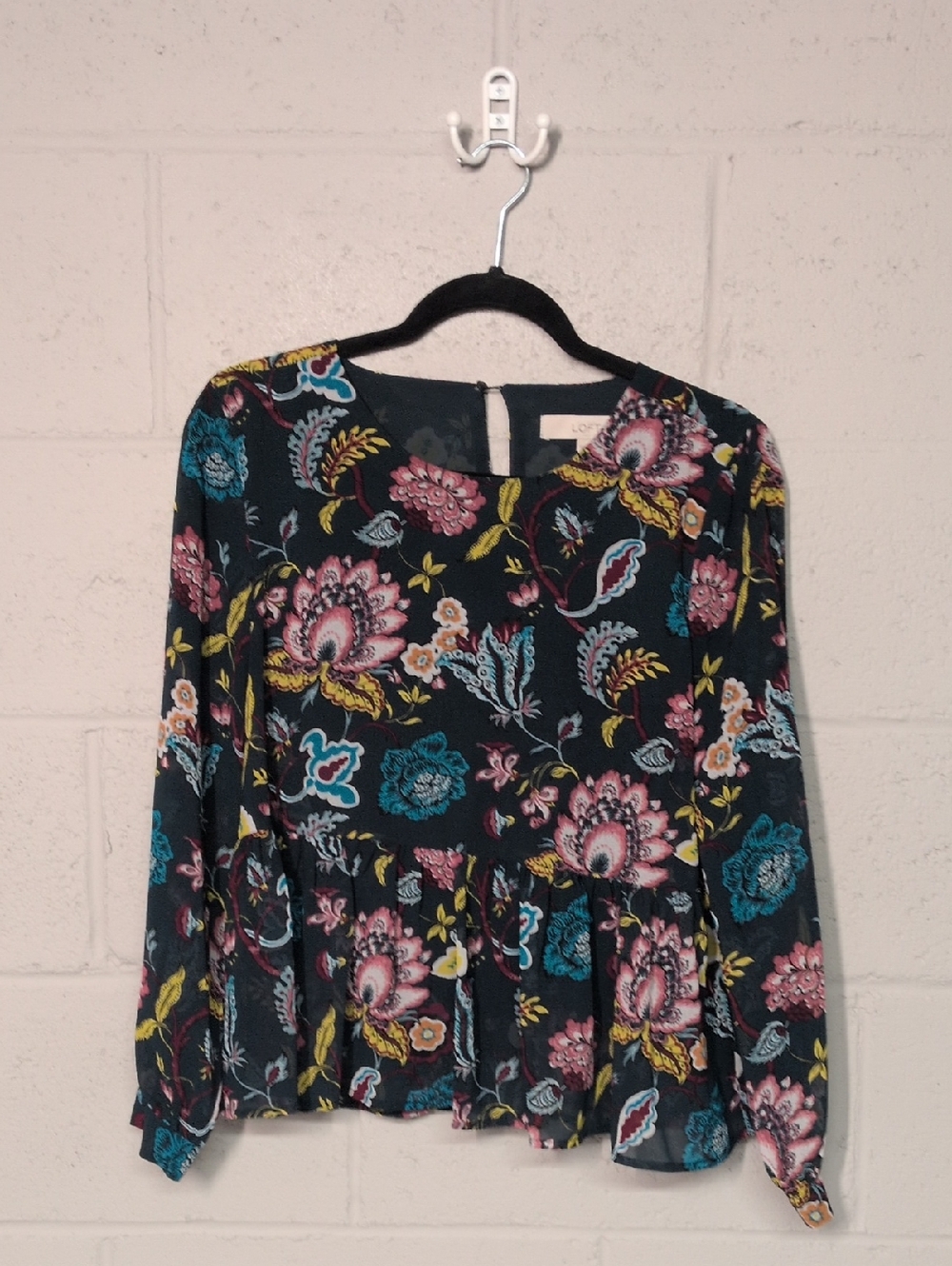 LOFT Floral Paisley Peplum Sheer Long Sleeve Blouse Petite Small, Cottagecore - Picture 2 of 8
